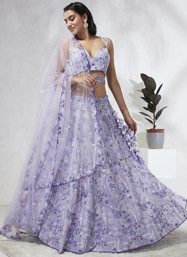 Poly Georgette Lavender Wedding Wear Sequinned Lehenga Choli